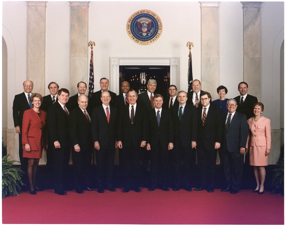 President George H. W. Bush poses with his cabinet for the 1992 Official Cabinet portrait