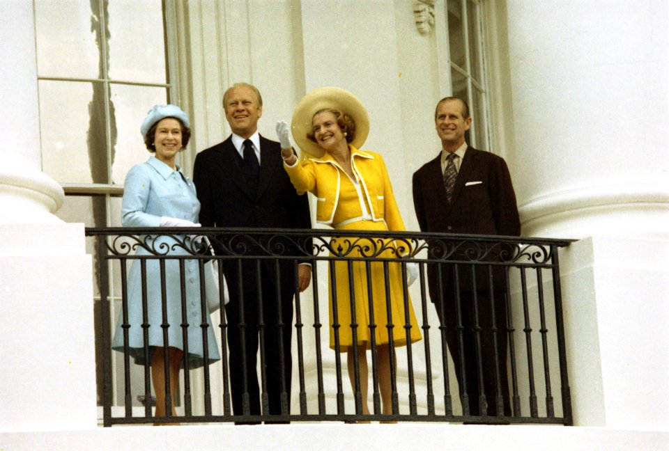President Gerald Ford and Betty Ford with Queen Elizabeth II and Prince Philip on the Truman Balcony
