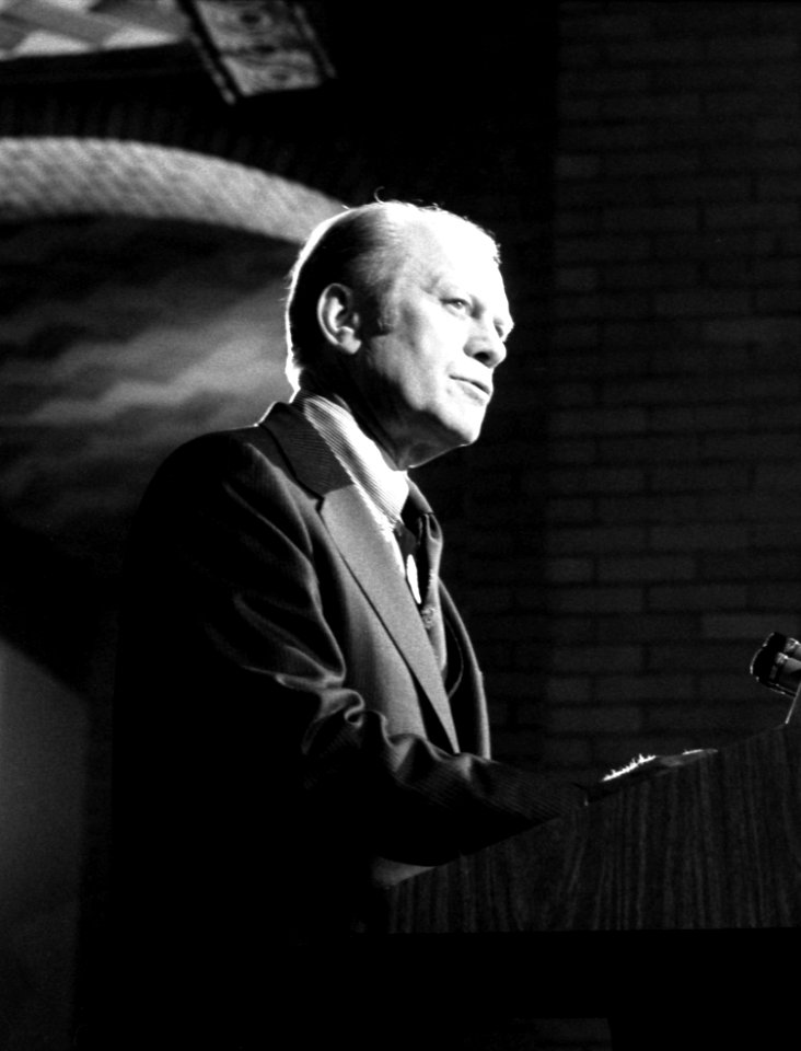 President Gerald Ford makes remarks at the dedication of the National Defense University