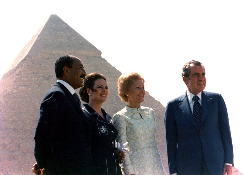 President Richard Nixon and Pat Nixon with President Anwar Sadat and Jehan Sadat