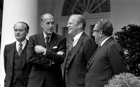 President Gerald Ford, French President Valery Giscard, Henry Kissinger, and Jean Sauvagnargues photo
