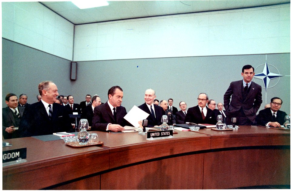 President Richard Nixon at a Meeting in the Council Chamber at North Atlantic Treaty Organization (NATO) Headquarters in Brussels, Belgium