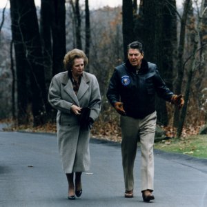 President Reagan and Prime Minister Margaret Thatcher at Camp David, 6 November 1986