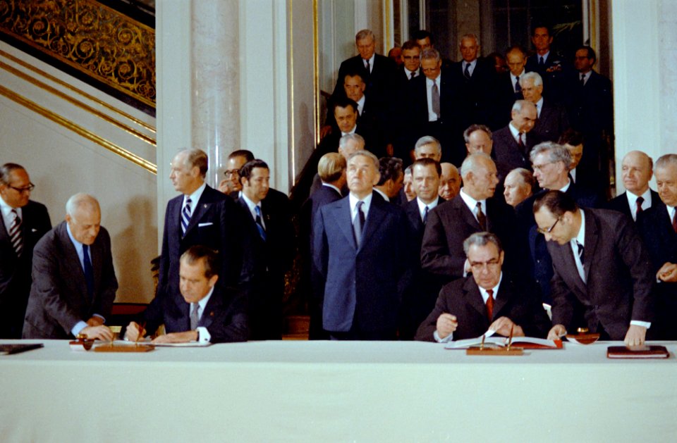 President Richard Nixon and General Secretary Leonid Brezhnev signing the ABM Treaty