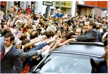President Richard Nixon Smiles as Members of the Crowd Reach out towards Him during a Motorcade in Westchester County, New York