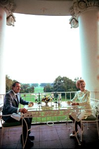 President Richard Nixon and Pat Nixon having a cup of coffee on the Truman balcony photo