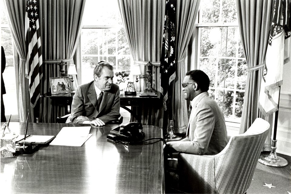 President Richard Nixon and Singer Ray Charles Meeting in the Oval Office