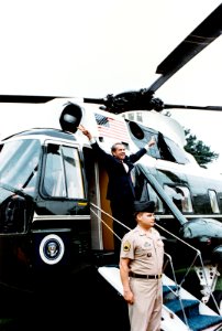 President Richard Nixon Departing the White House on the Presidential Helicopter for the Last Time as President