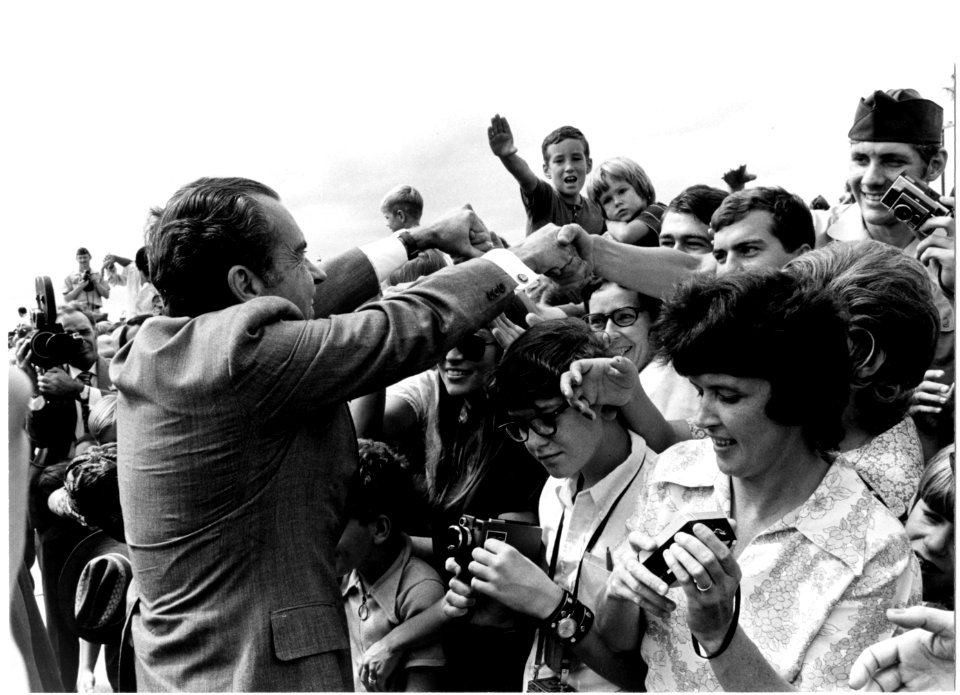 President Richard Nixon Greets a Crowd after Arriving at Laredo Air Force Base Airport in Texas