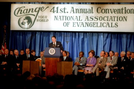 President Ronald Reagan addresses the Annual Convention of the National Association of Evangelicals in Orlando, Florida