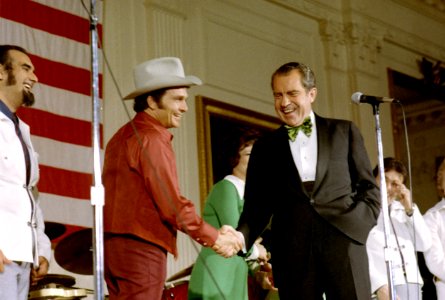 President Richard Nixon Shaking Hands with Country Music Performer Merle Haggard