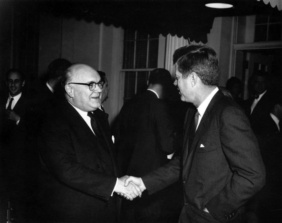 President John F. Kennedy with Minister of Foreign Affairs of Belgium, Paul-Henri Spaak