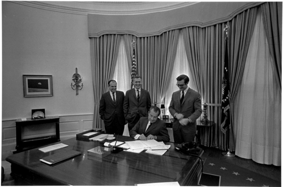 President Richard Nixon Working at the Oval Office Desk