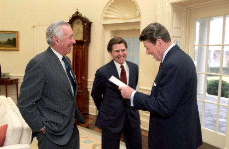 President Ronald Reagan and Don Regan with Peter Wallison