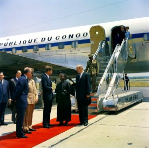 President John F. Kennedy Greets Fulbert Youlou, President of the Republic of Congo (Brazzaville)