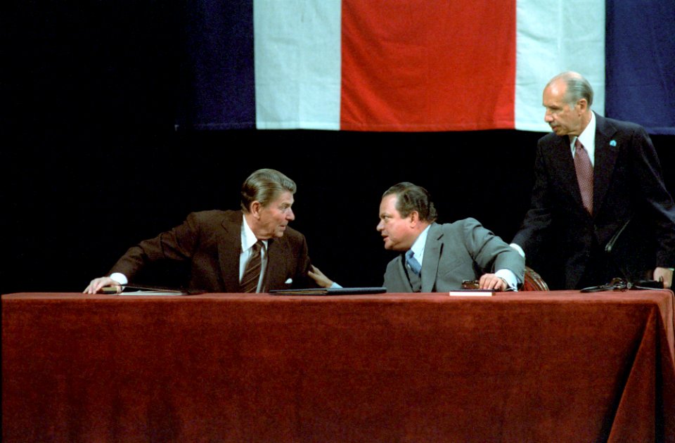 President Ronald Reagan and Luis Alberto Monge Alvarez