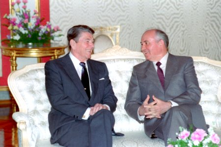 President Ronald Reagan and Mikhail Gorbachev photo