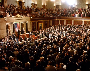 President Ronald Reagan Addressing The Joint Session of Congress on The State of The Union at The United States Capitol