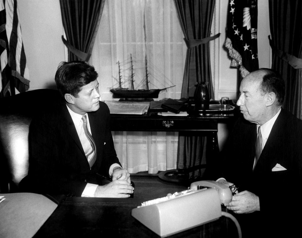 President John F. Kennedy meets with Adlai Stevenson