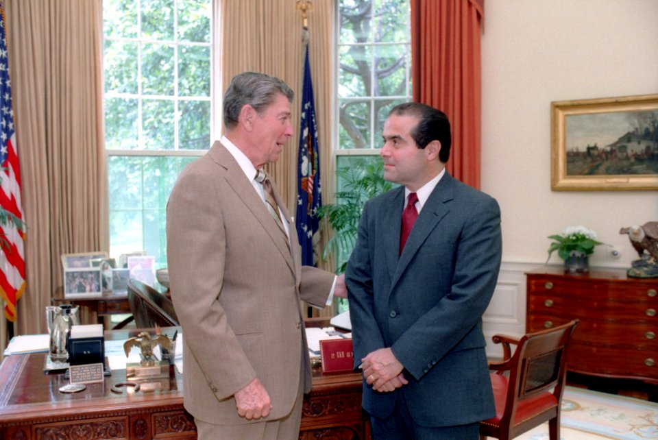 President Ronald Reagan and Antonin Scalia