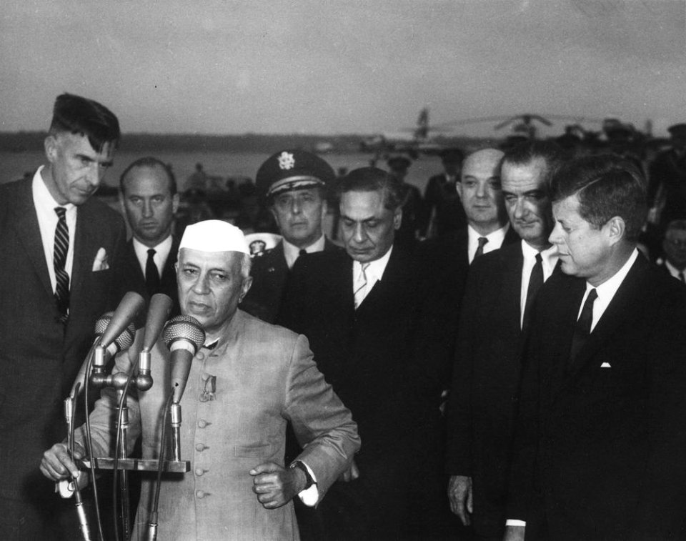 President John F. Kennedy, Prime Minister of India Jawaharlal, and Others During Arrival Ceremonies