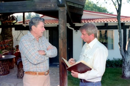President Ronald Reagan and Larry Speakes at Rancho Del Cielo photo