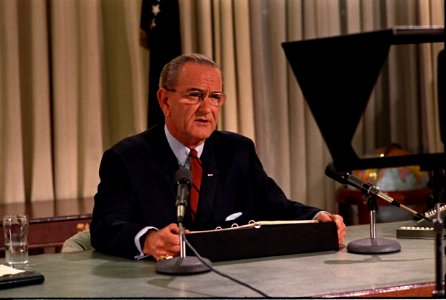 President Lyndon B. Johnson addresses the Nation photo