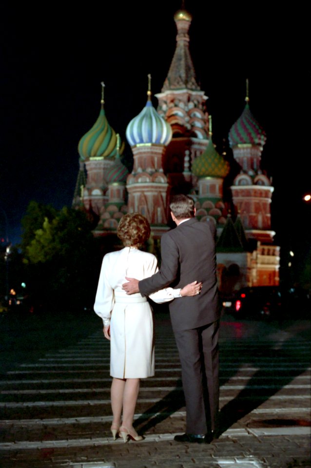 President Ronald Reagan and Nancy Reagan in Red Square Moscow USSR