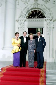President Ronald Reagan and Nancy Reagan with King Carl XVI Gustaf of Sweden and Queen Silvia