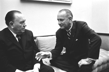 President Lyndon Baines Johnson and Mayor Richard Daley of Chicago photo