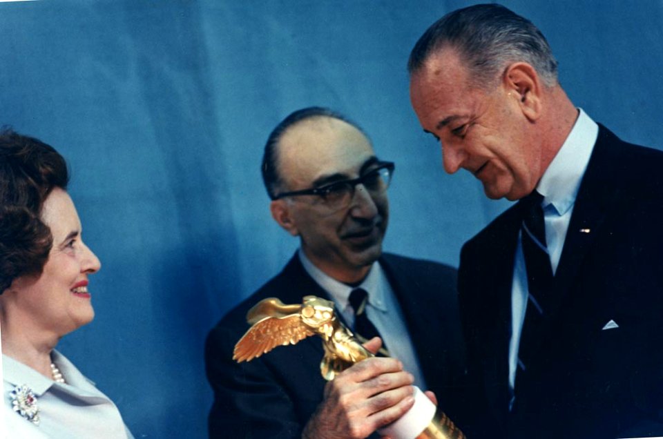 President Lyndon Johnson accepts the Albert Lasker Award (14172750189)