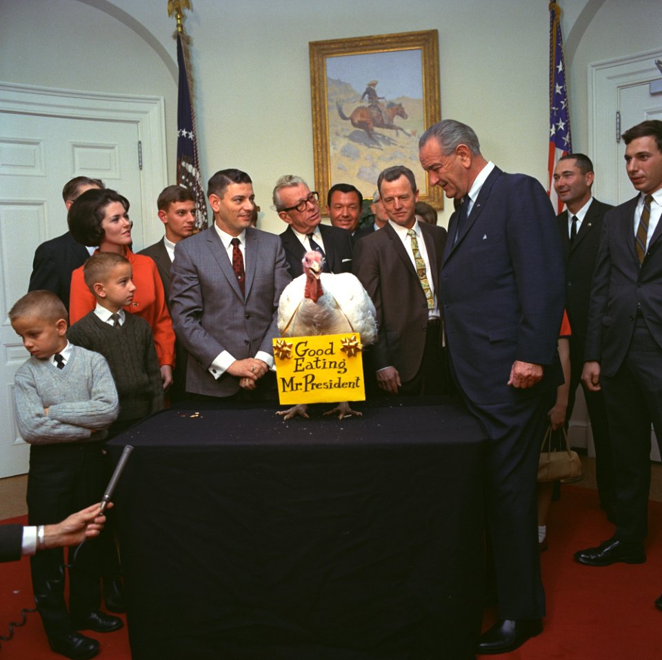 President Lyndon Johnson receives the 20th White House Thanksgiving Turkey 1967 002