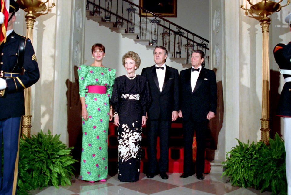 President Ronald Reagan and Nancy Reagan with Prime Minister Brian Mulroney and Mila Mulroney