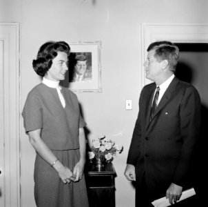President John F. Kennedy with a Former White House Staff Member (14170211786)