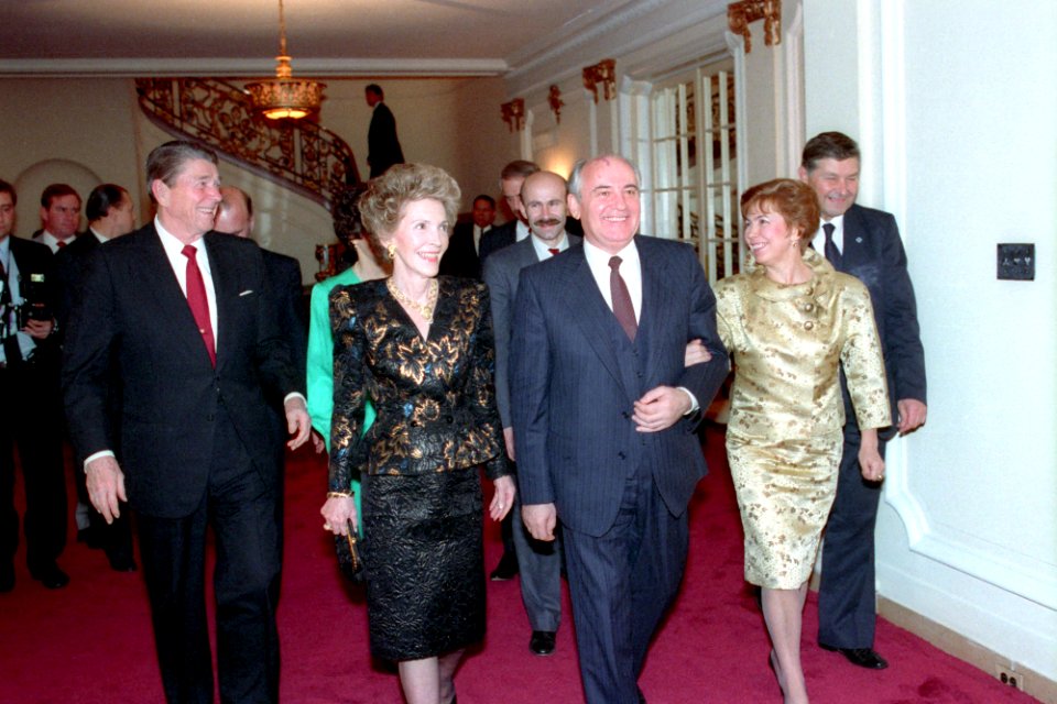 President Ronald Reagan and Nancy Reagan with Soviet General Secretary Mikhail Gorbachev and Raisa Gorbachev