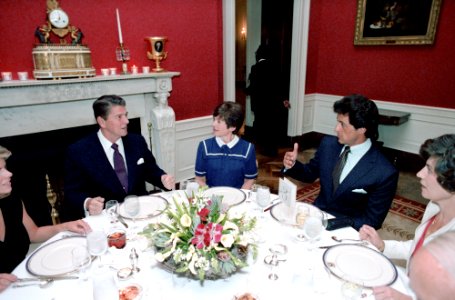 President Ronald Reagan and Sylvester Stallone in the Red Room