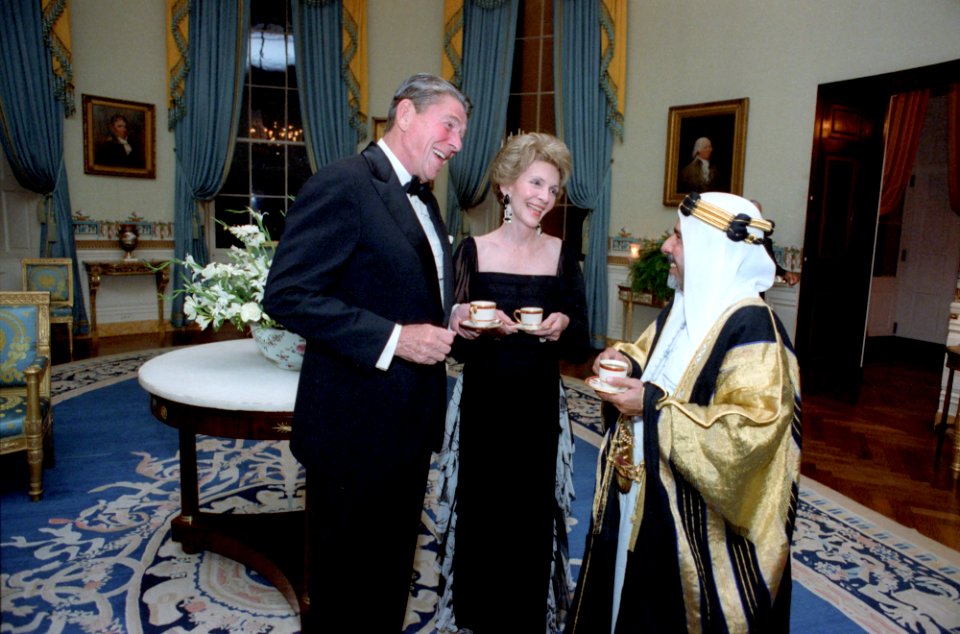 President Ronald Reagan and Nancy Reagan with Isa Bin Sulman Al-Khalifa