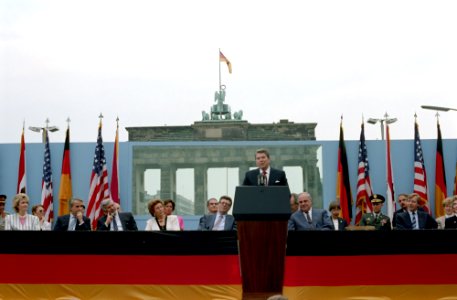 President Ronald Reagan making his Berlin Wall speech photo