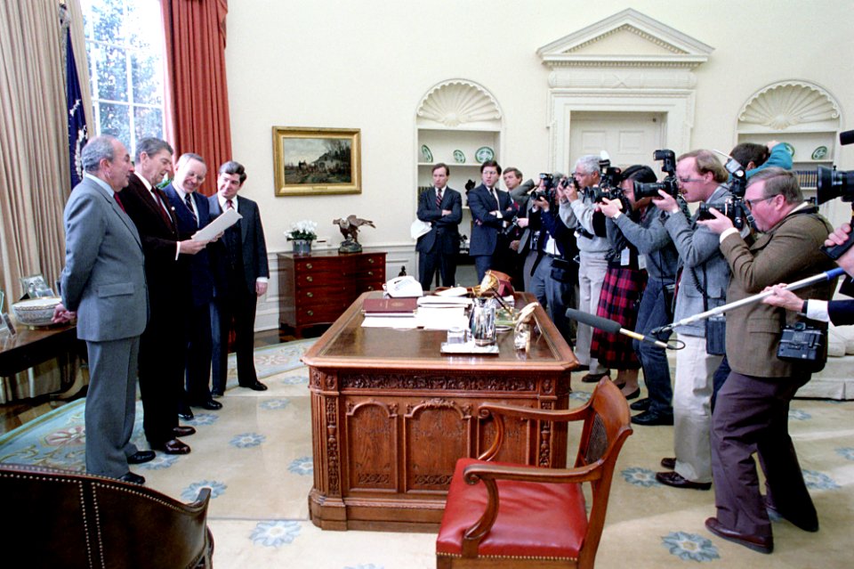 President Ronald Reagan meeting with Arms Negotiators and other staff members
