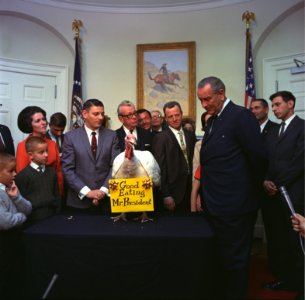 President Lyndon Johnson receives the 20th White House Thanksgiving Turkey 1967