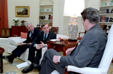 President Ronald Reagan Meeting with Elliott Abrams About Trip to Central America with John Whitehead