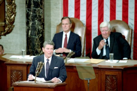 President Ronald Reagan Addressing the Joint Session of Congress on the State of the Union photo
