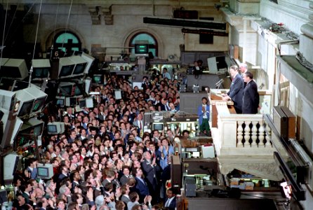 President Ronald Reagan addressing the New York Stock Exchange photo