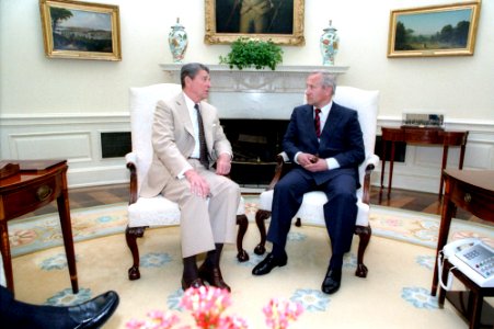 President Ronald Reagan meeting with KGB Defector Oleg Gordievsky in the Oval Office photo