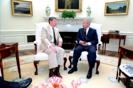 President Ronald Reagan meeting with KGB Defector Oleg Gordievsky in the Oval Office