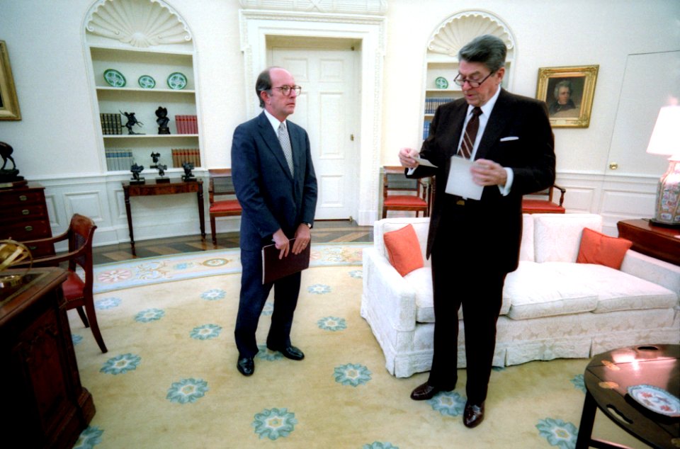 President Ronald Reagan meeting with Michael Deaver