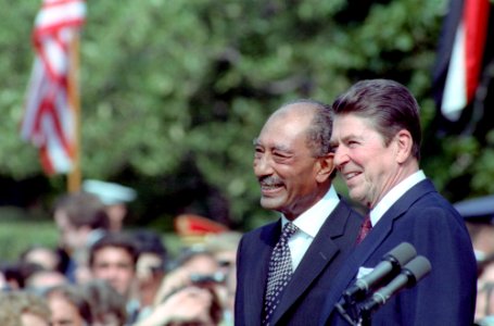 President Ronald Reagan and Anwar El Sadat on The South Lawn at The Arrival Ceremony in Honor of State Visit of President Sadat of The Arab Republic of Egypt
