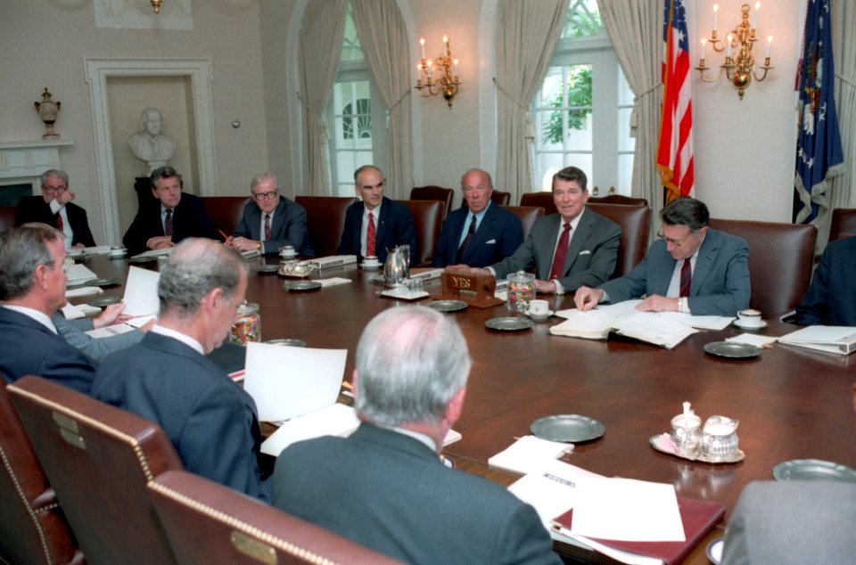 President Ronald Reagan leads a Cabinet Meeting