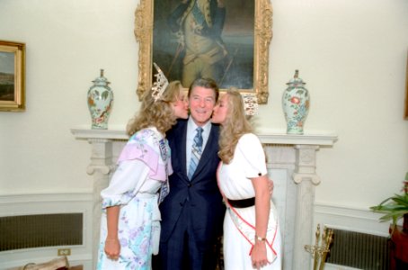 President Ronald Reagan meeting with Shawn Weatherly and Kim Seelbrede