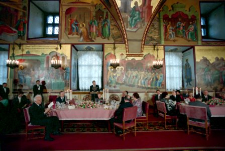 President Ronald Reagan makes remarks during the Moscow Summit
